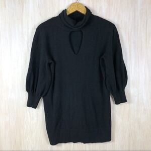 Anthropologie Black Keyhole Cowl Neck Bishop 3/4 Sleeve Pullover Sweatshirt XS